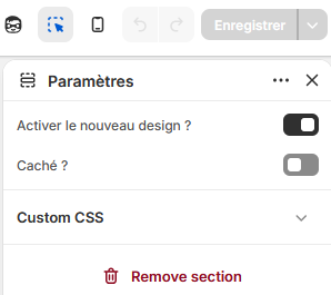 Case à cocher activation design shopify thème configuration