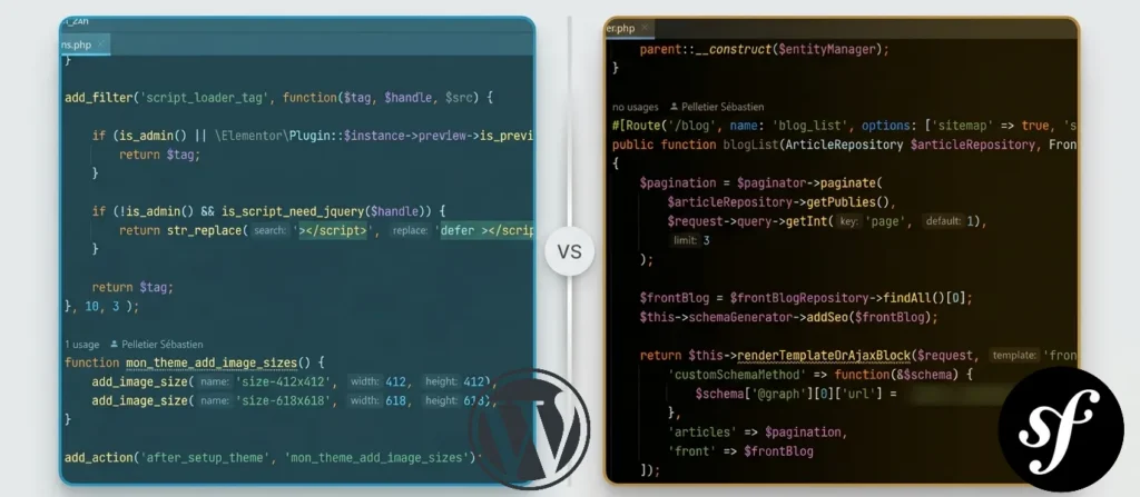 Symfony vs wordpress code