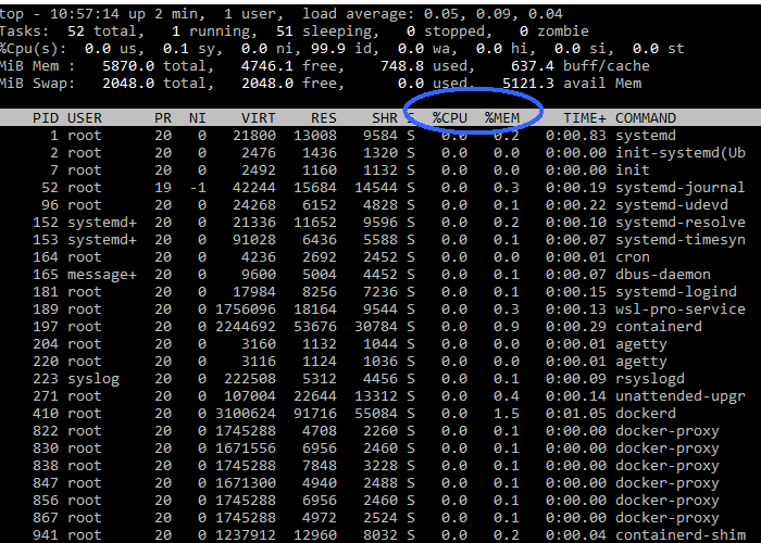 top command dans un terminal ssh